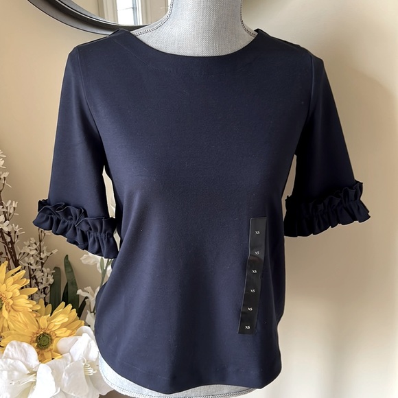 Banana Republic Tops - NWT Banana Republic Navy Ruffled Short Sleeve Top. Size XS